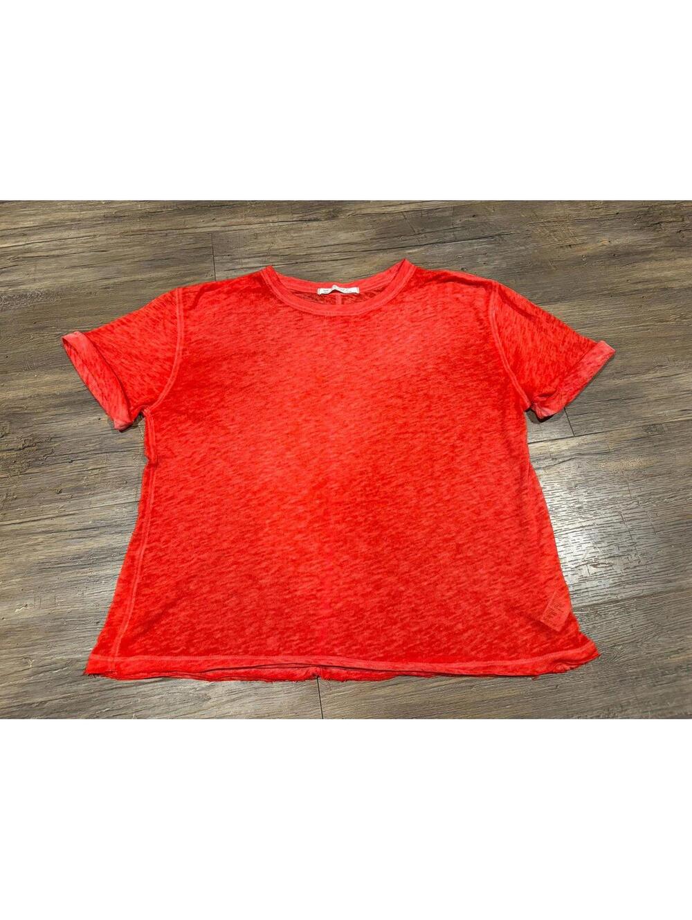 We the Free Coral Orange Burnout Lightweight Shirt Sz Sm EUC